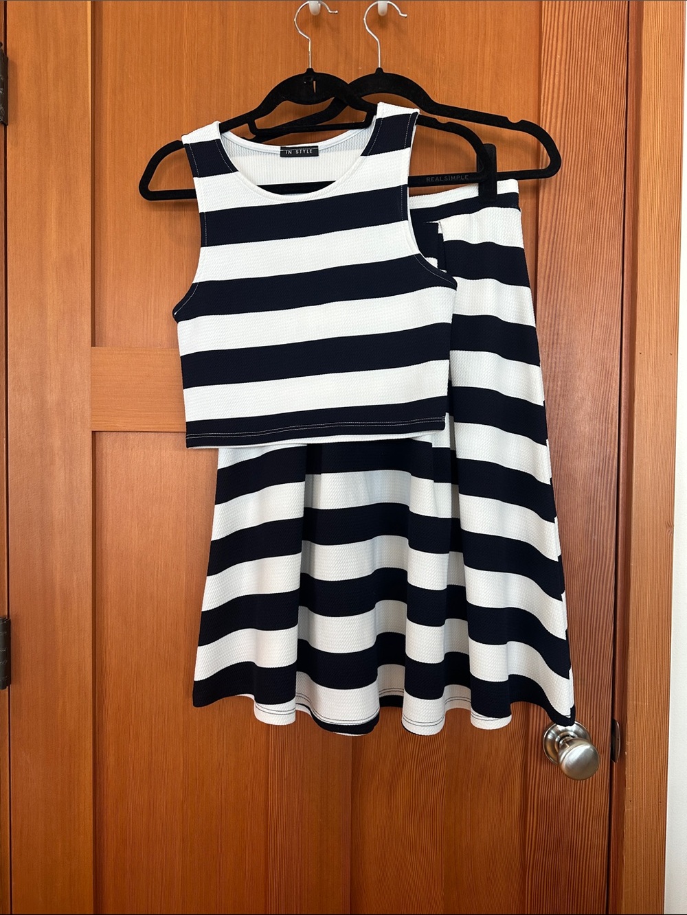 Two-Piece Navy and White Stripe Crop Top & Skirt Set